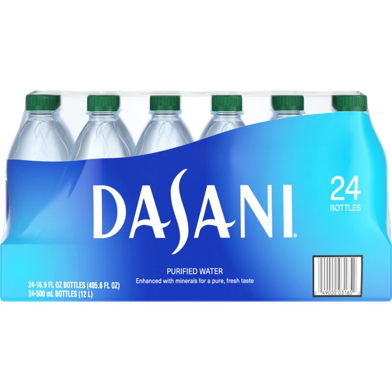 A 24 Pack of Dasani water bottles on a white background.